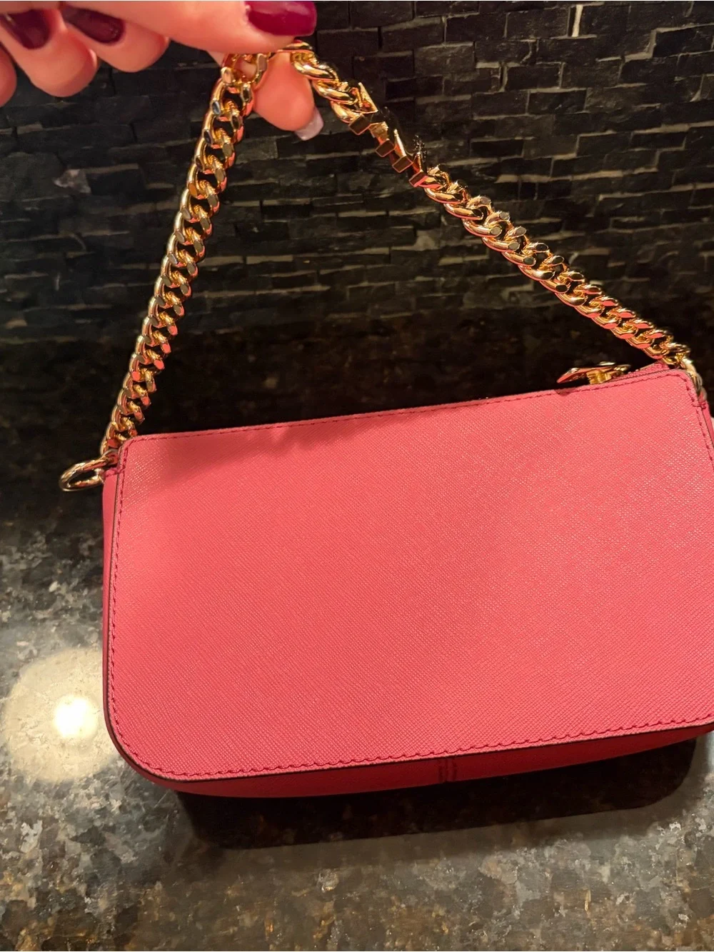 Michael Kors Hot Pink Saffiano Leather Crossbody with Gold Chain